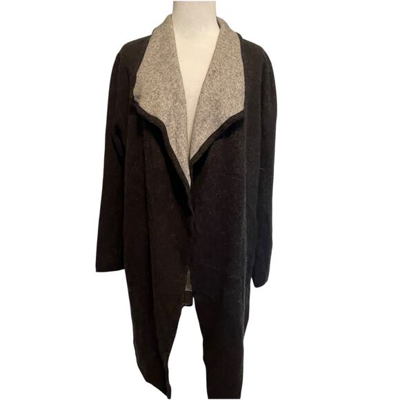 Eileen Fisher Merino Wool Blend Felted Cardigan Womens Medium 2-Tone Gray Draped - Picture 2 of 7